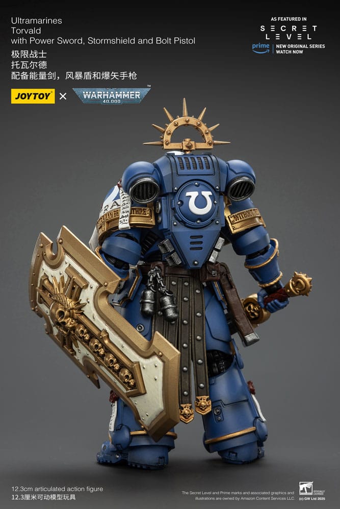 Warhammer 40,000 Action Figure Ultramarines Torvald with Power Sword, Stormshield and Bolt Pistol 13 cm