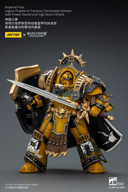 Warhammer Imperial Fists Action Figure Legion Praetor in Tartaros Terminator Armourwith Power Sword and Vigil Storm Shield 14 cm