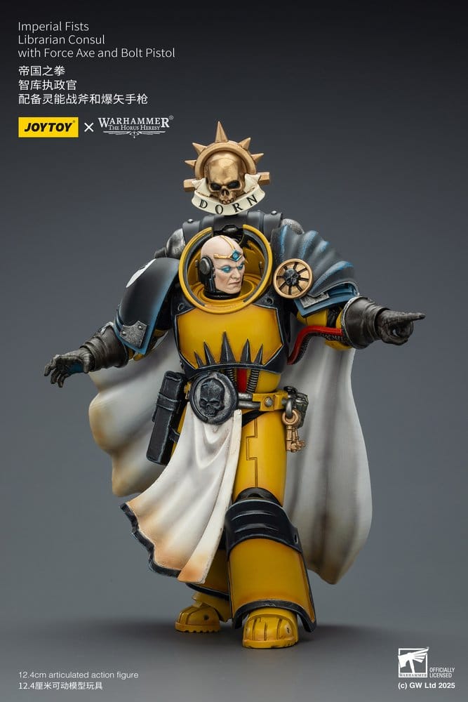 Warhammer Imperial Fists Action Figure Librarian Consulwith Force Axe and Bolt Pistol 12 cm