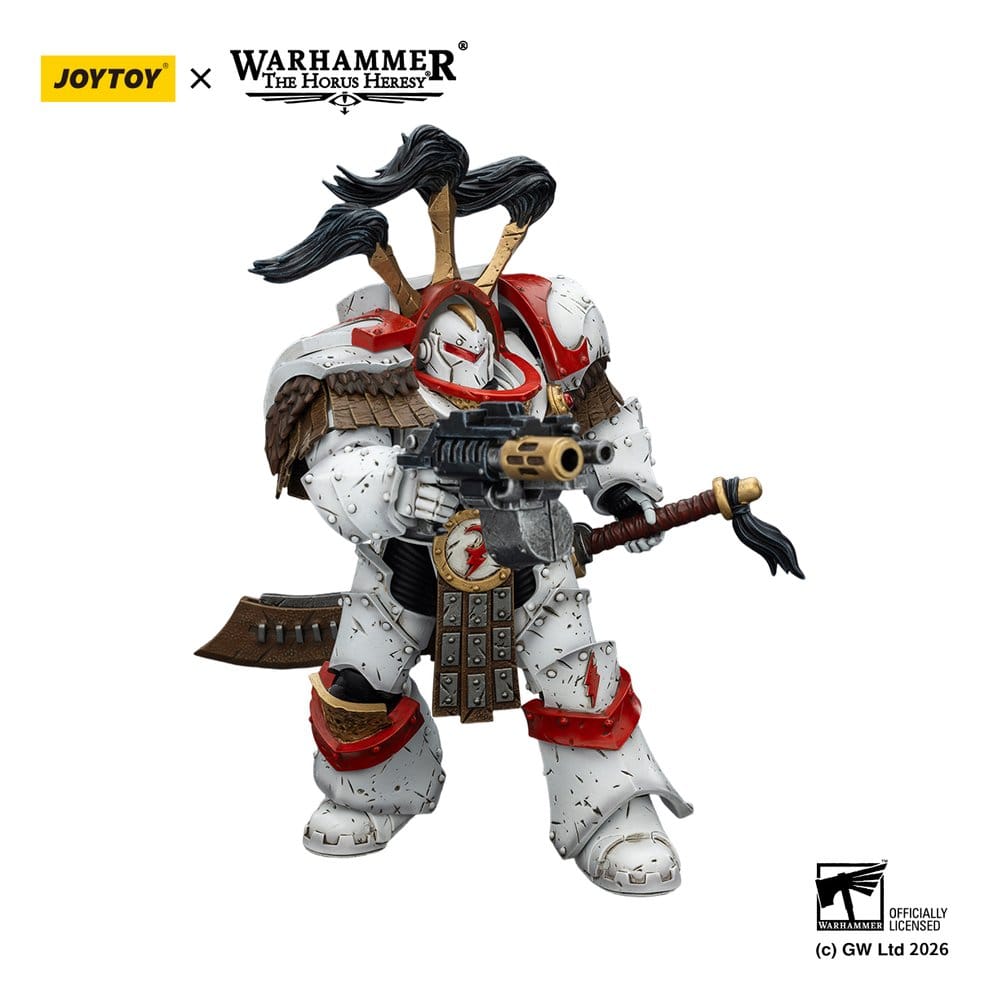 Warhammer 40,000 Action Figure White Scars Legion Praetor in Cataphractii Terminator Armour with Cyber Hawk Chogorian sword and combi-melta 14 cm