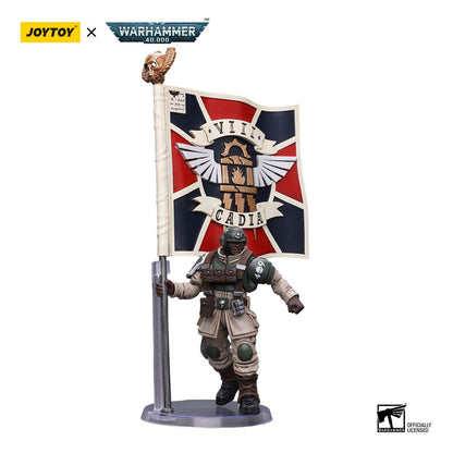 Warhammer 40k Action Figure 1/18 Astra Militarum Cadian Command Squad Veteran with Regimental Standard 12 cm Scale
