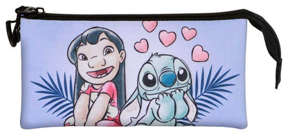 Lilo & Stitch Triple Pencil case Couple Lilac