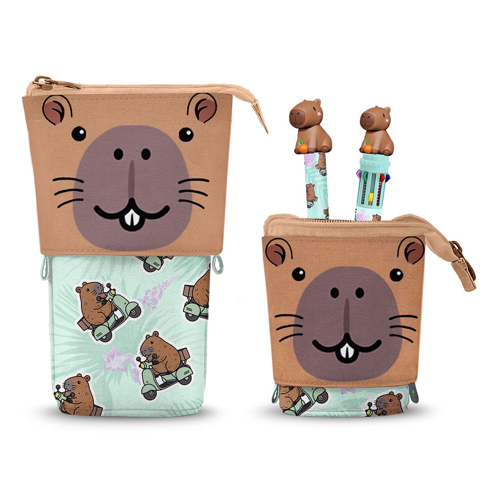 Oh My Pop! Pop Up Pencil with Multicoloured ball pen & Erasable Gel Pen Capybara Stationery