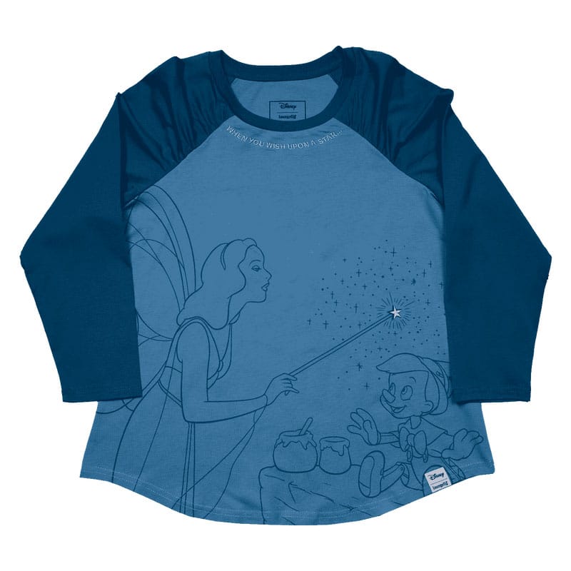 Pinocchio by Loungefly Tee T-Shirt Unisex Blue Fairy Shirred Raglan Size XXL T-shirts