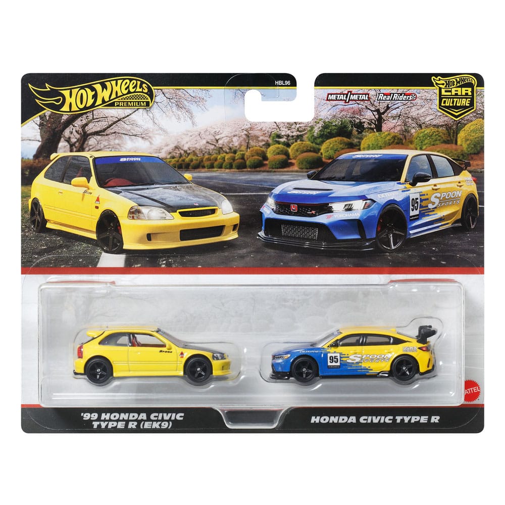Hot Wheels Premium Car Culture Diecast Vehicle 2-Pack 1/64 '99 Honda Civic Type R (EK9) & Honda Civic Type R