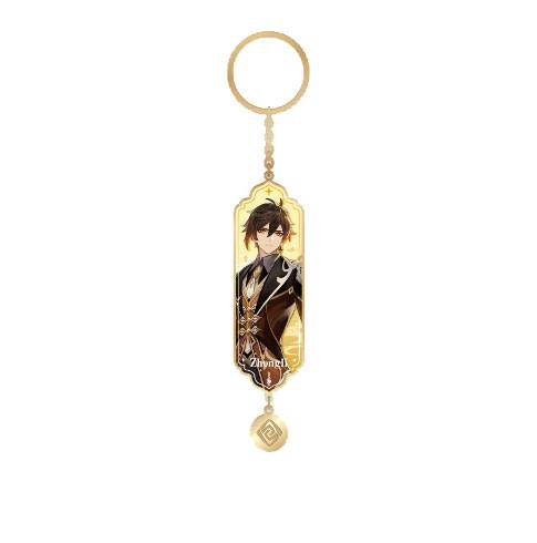 Genshin Impact Character Drawing Card Metal Keychain Zhongli Keyrings