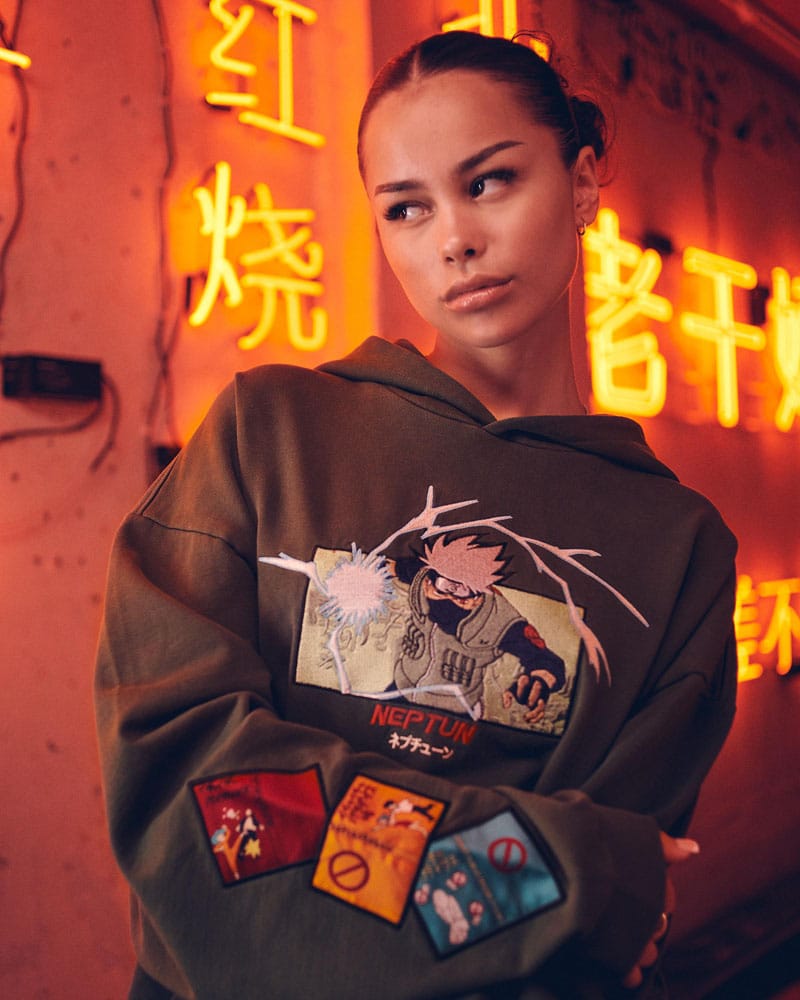 Naruto Shippuden Hooded Sweater Graphic Green Size XL