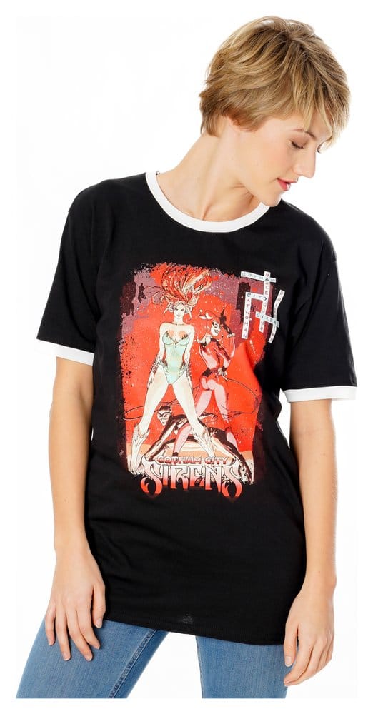Gotham City Sirens T-Shirt Crossword Black Ringer Size L