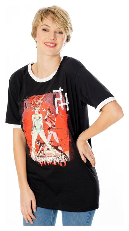 Gotham City Sirens T-Shirt Crossword Black Ringer Size L