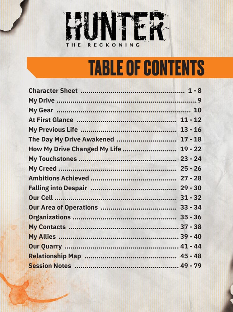 Hunter: The Reckoning 5th Edition RPG Journal Expanded Character Sheet Journal *Englische Version*