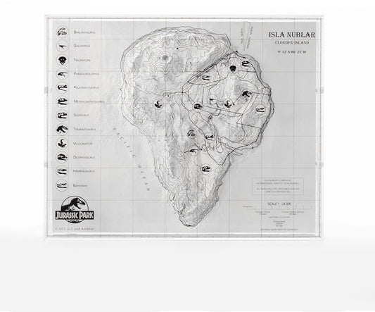 Jurassic Park Topographic Map Isla Nublar Decoration