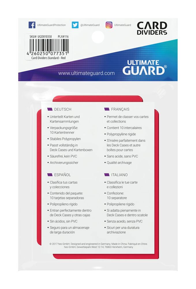 Ultimate Guard Card Dividers Standard Size (10) - Red