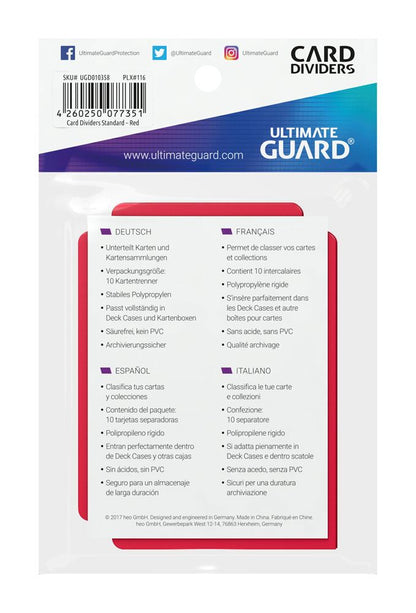 Ultimate Guard Card Dividers Standard Size (10) - Red
