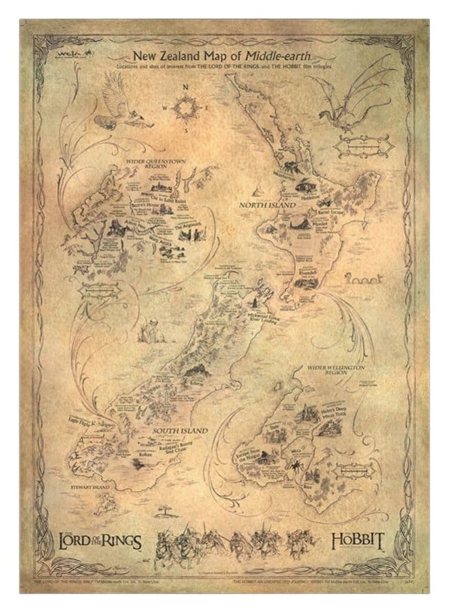 The Hobbit Art Print New Zealand Map of Middle Earth 50 x 70 cm