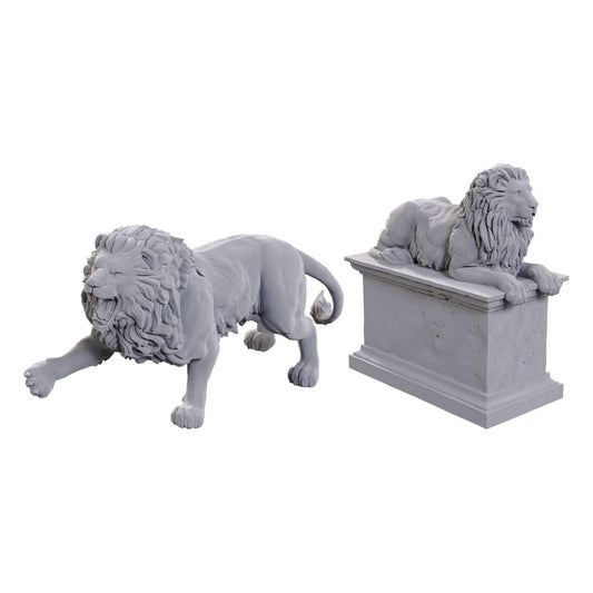 WizKids Deep Cuts Miniatures Unpainted Miniatures 2-Pack Stone Lion Miniature Gaming & Tabletop