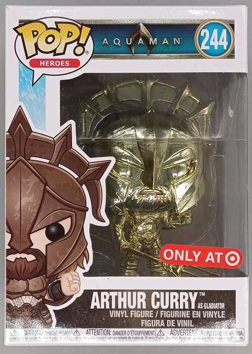 #244 Arthur Curry (as Gladiator, Gold) Chrome DC Aquaman Box Damaged Funko POP