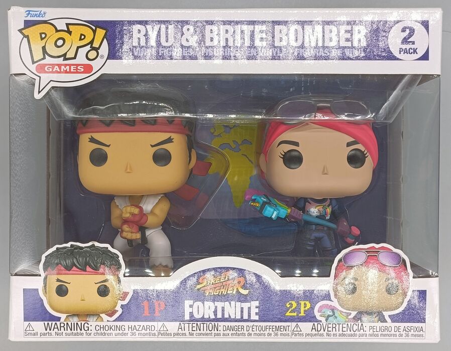 [2 Pack] Ryu & Brite Bomber - Fortnite v Street Fighter Box Damaged Funko POP